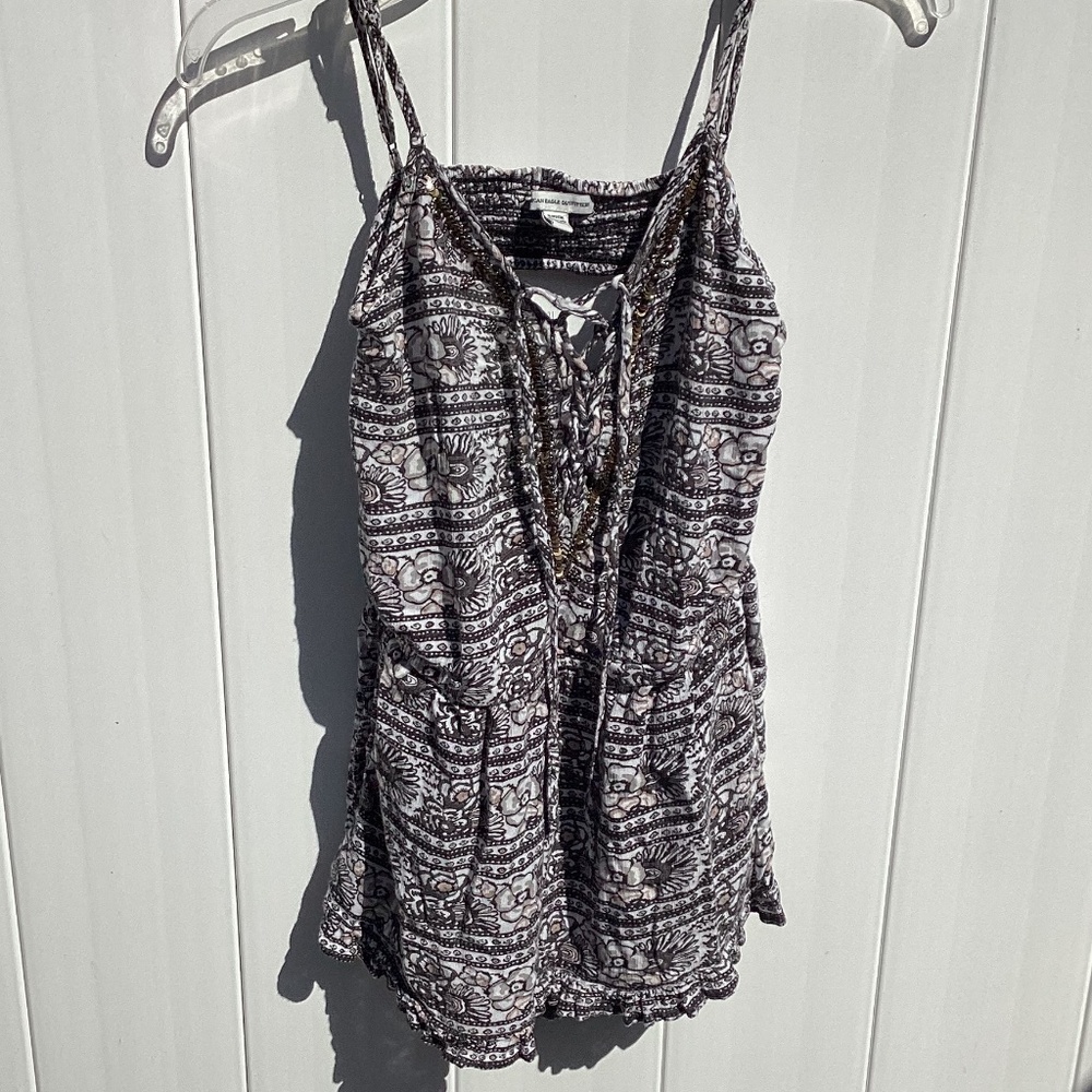 American Eagle Outfitters Floral Short Romper with Beads and Sequins
